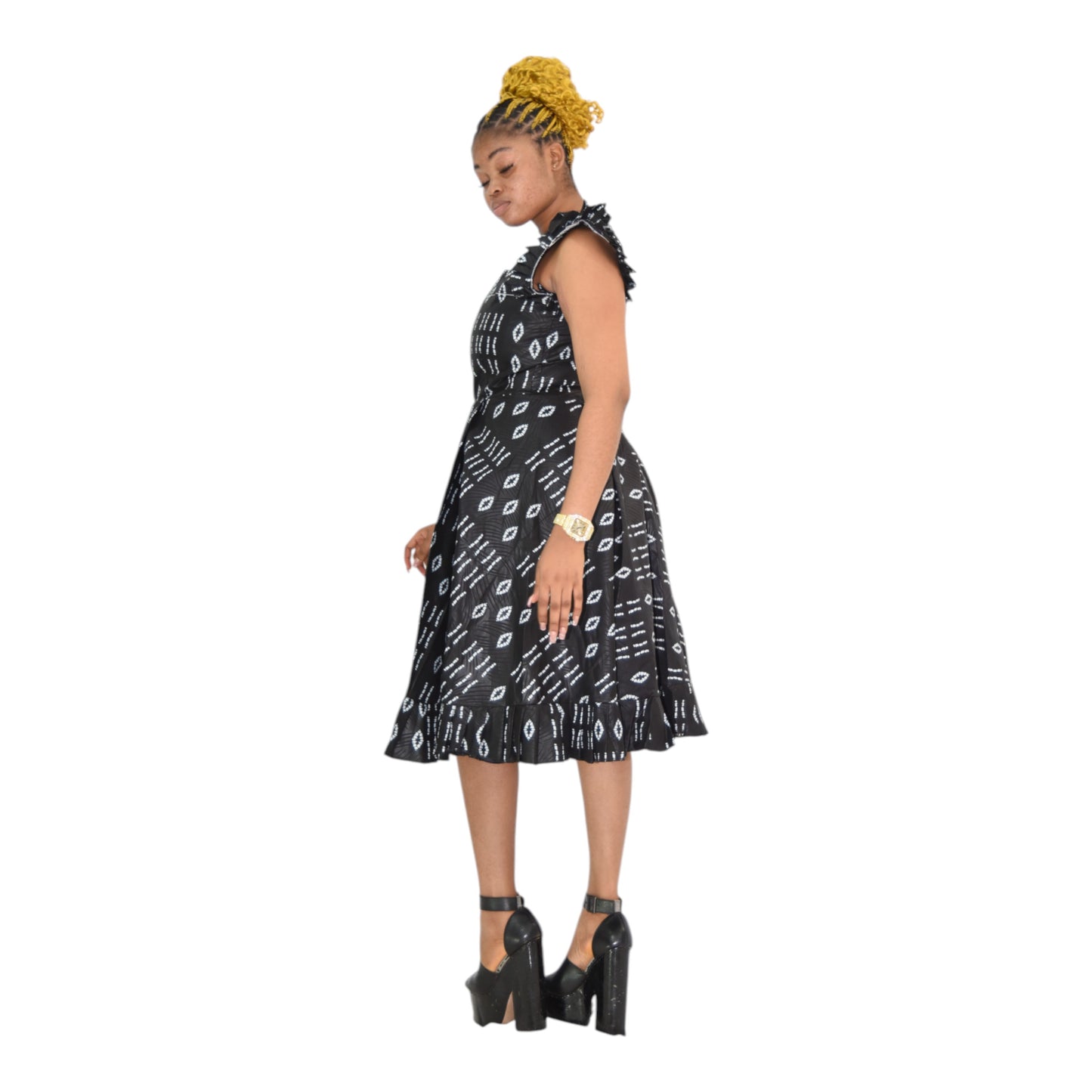 Afritude Long Gown Fine Fabric Black Floral 2 Extra Large