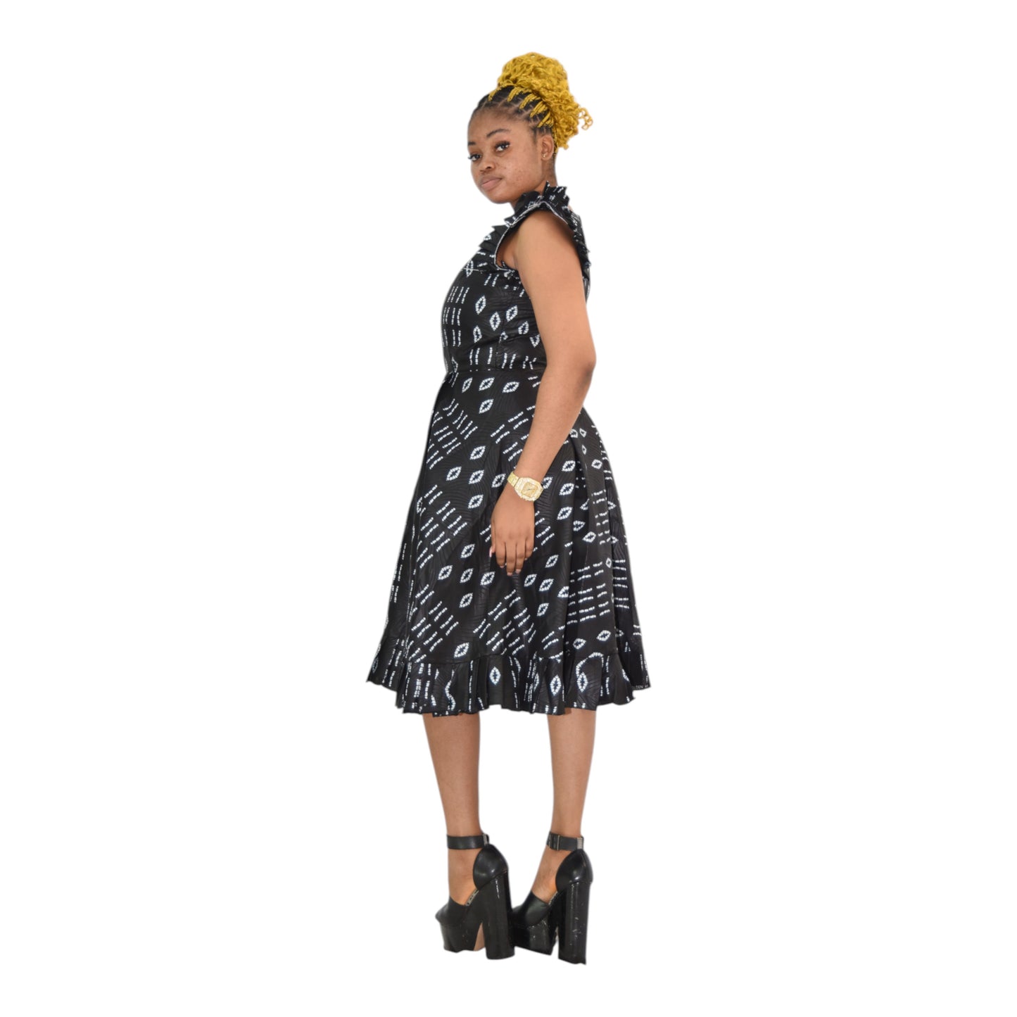 Afritude Long Gown Fine Fabric Black Floral 2 Extra Large