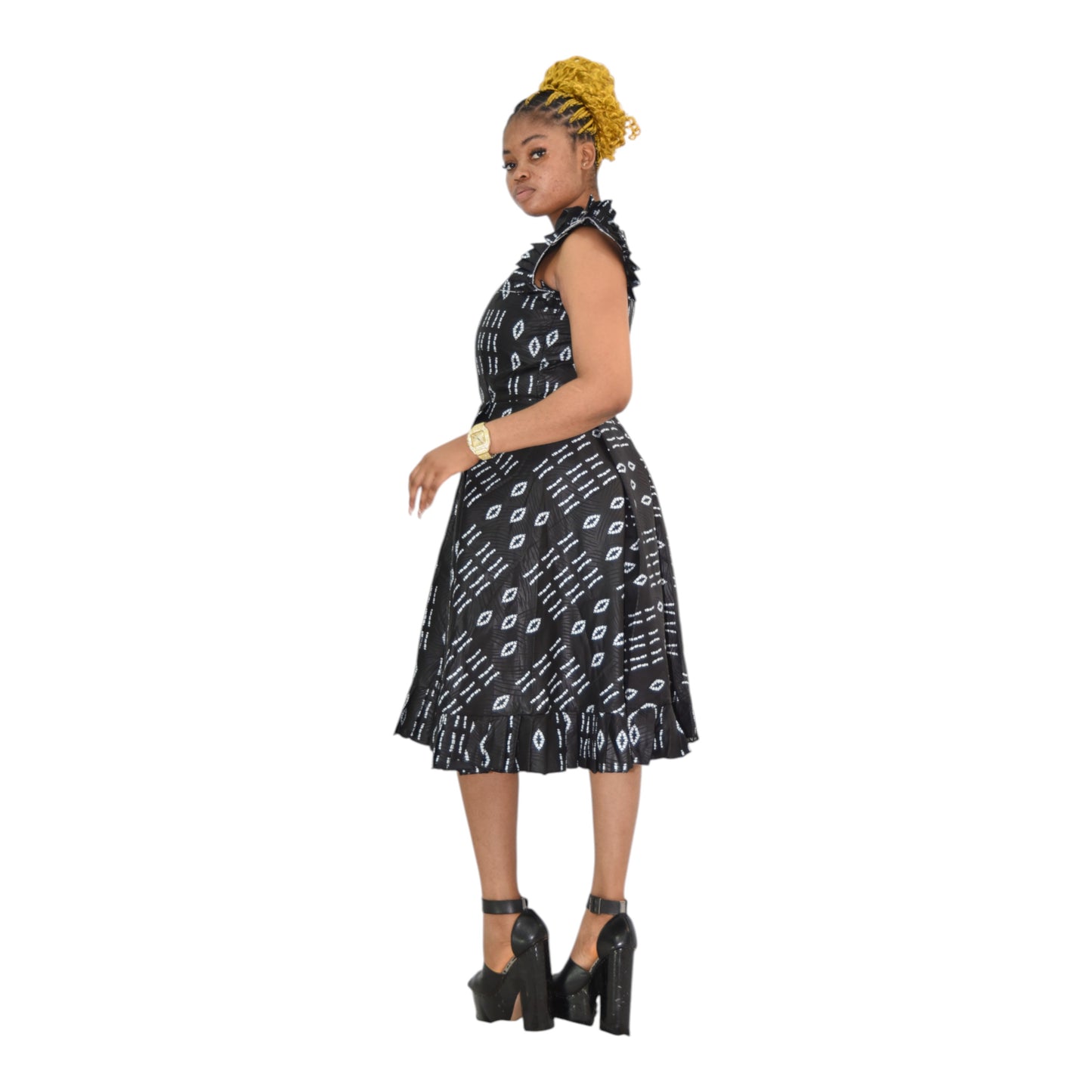 Afritude Long Gown Fine Fabric Black Floral 2 Extra Large