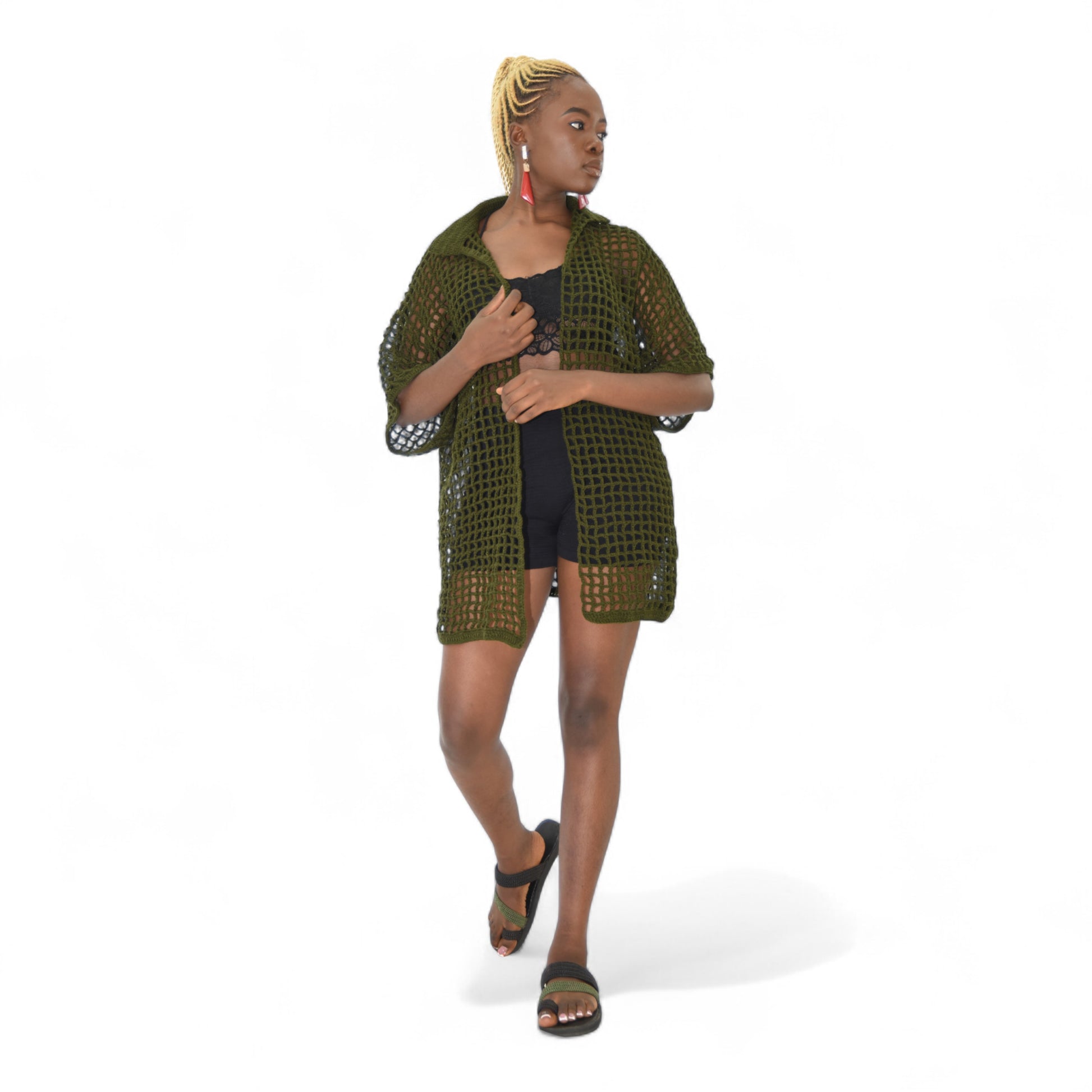 Green 2XL crochet jacket – sustainable African fashion by Afritude