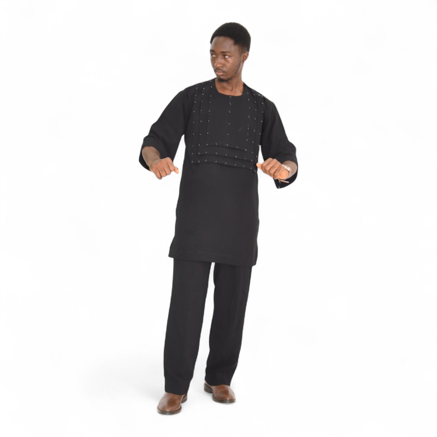 Handcrafted black African senator outfit – fine fabric men’s attire