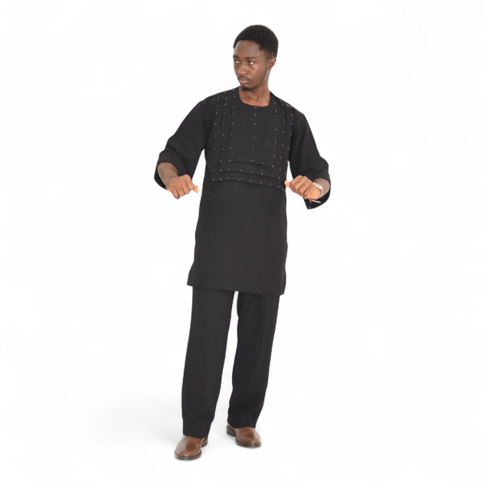 Handcrafted black African senator outfit – fine fabric men’s attire