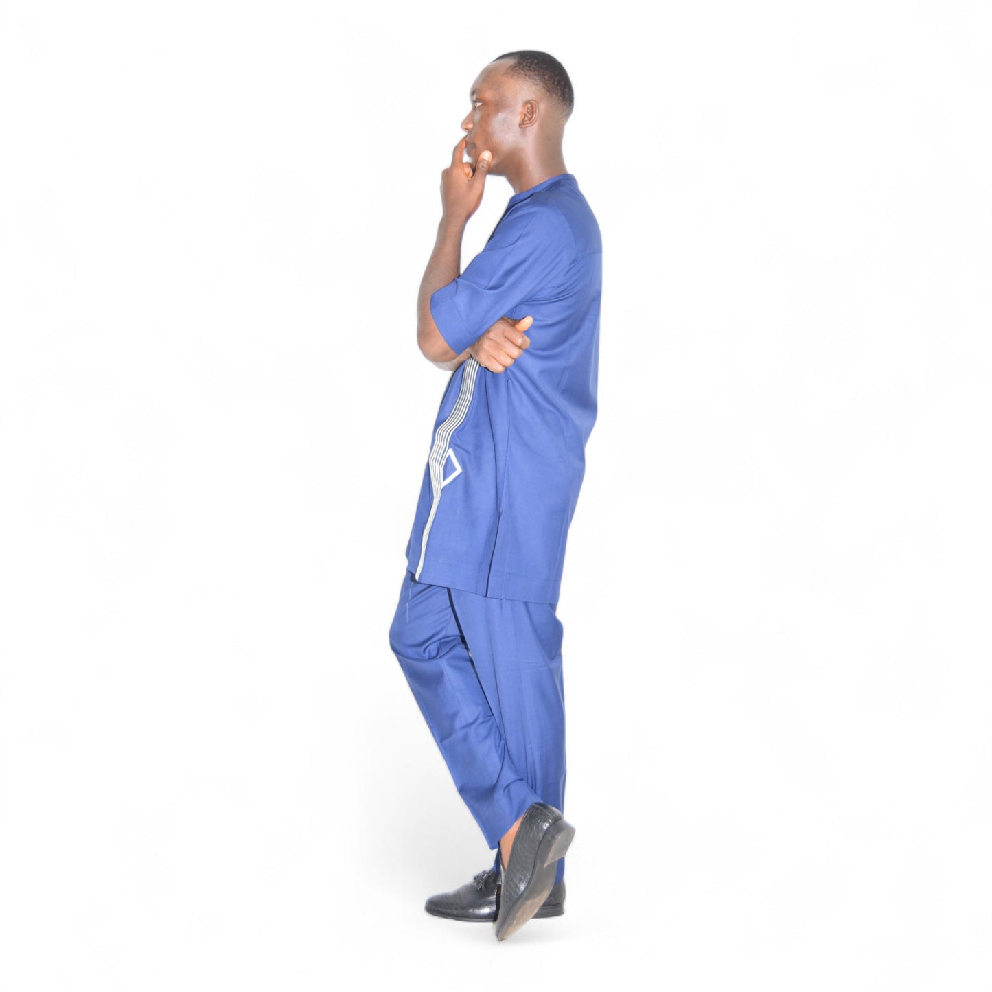 Handcrafted blue African senator outfit – fine fabric menswear