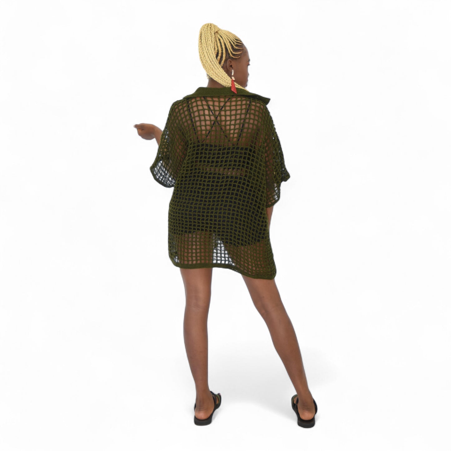 Handcrafted green wool crochet jacket – luxury African knitwear