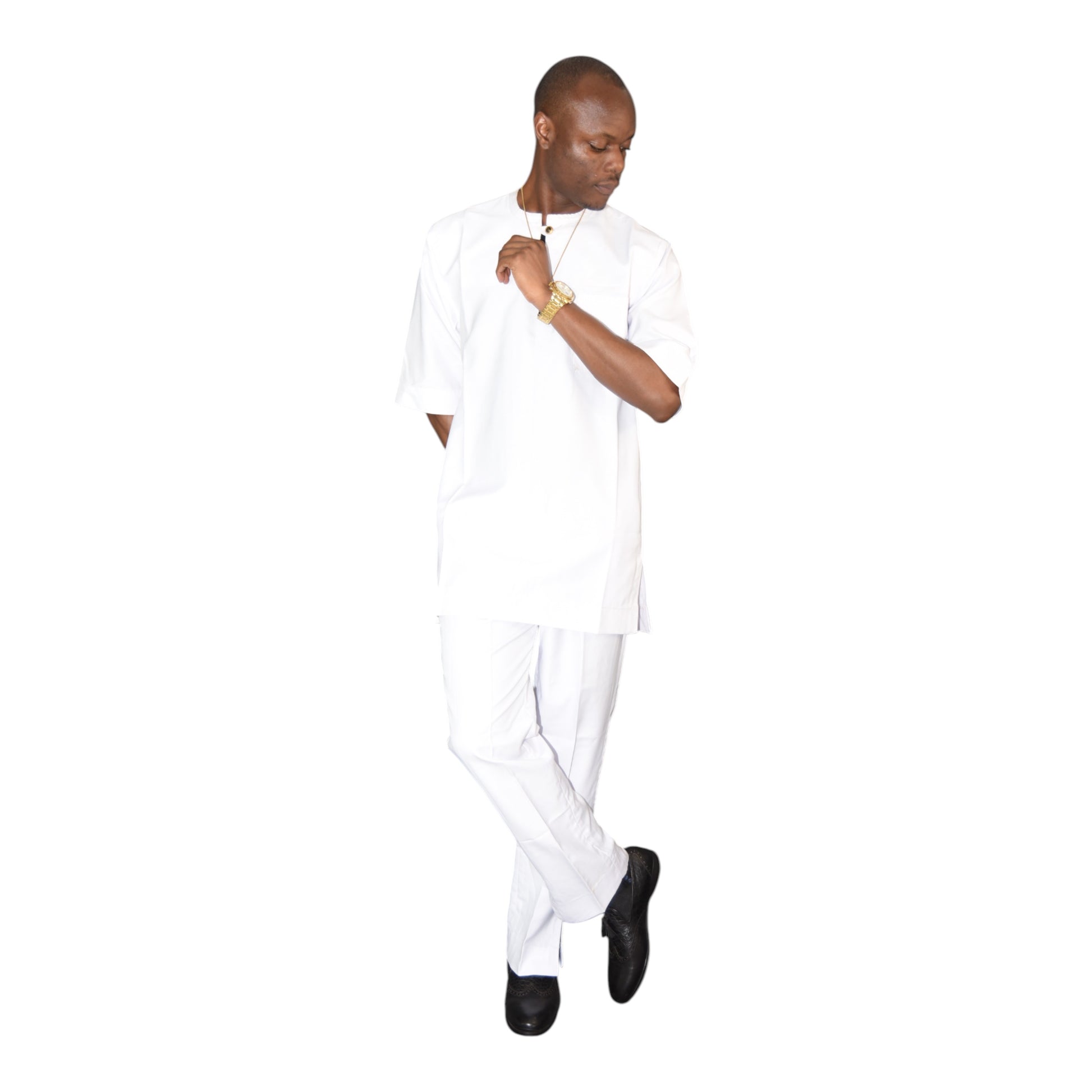 Handcrafted white African senator set – premium fine fabric outfit