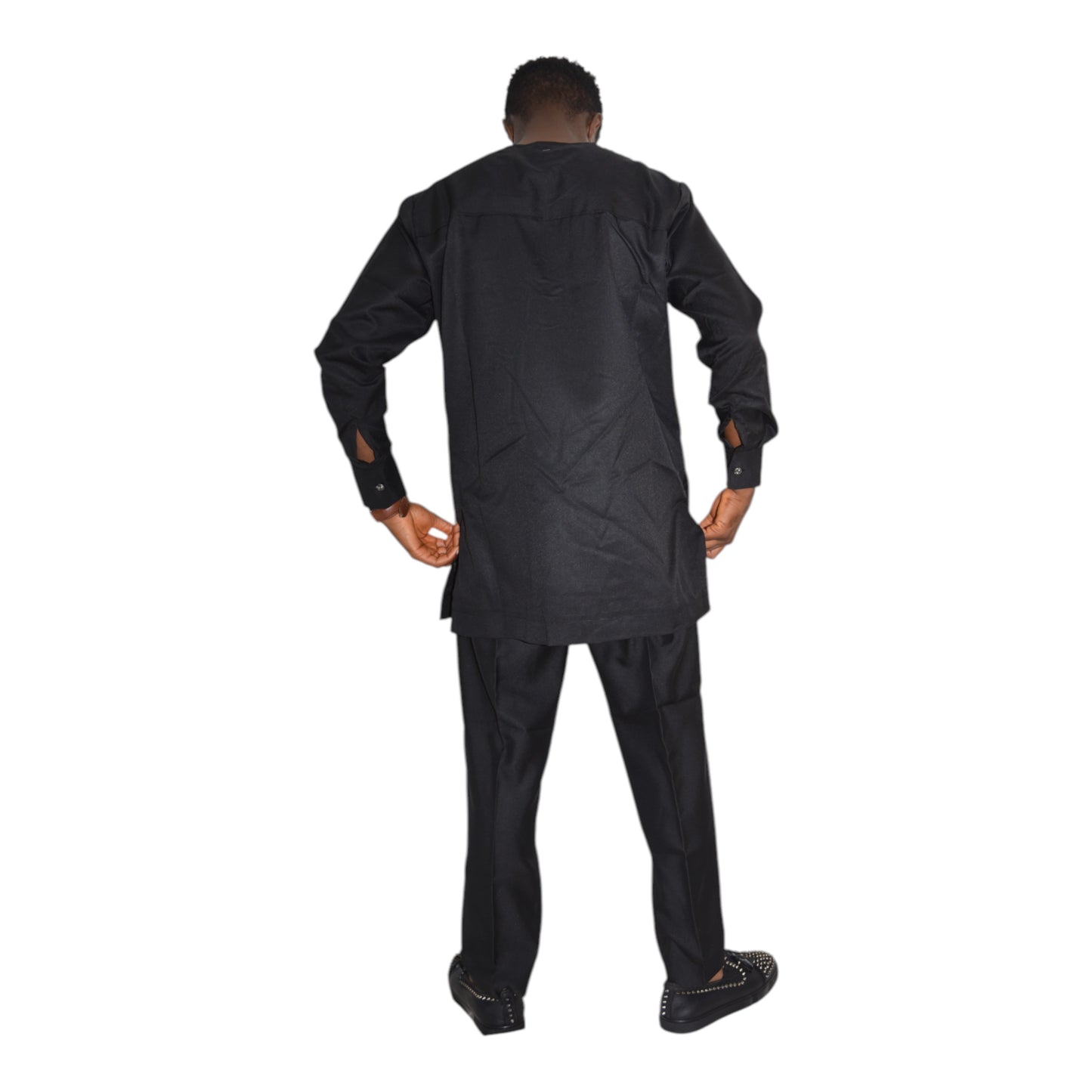 Luxury African men’s up and down senator set in black fine fabric