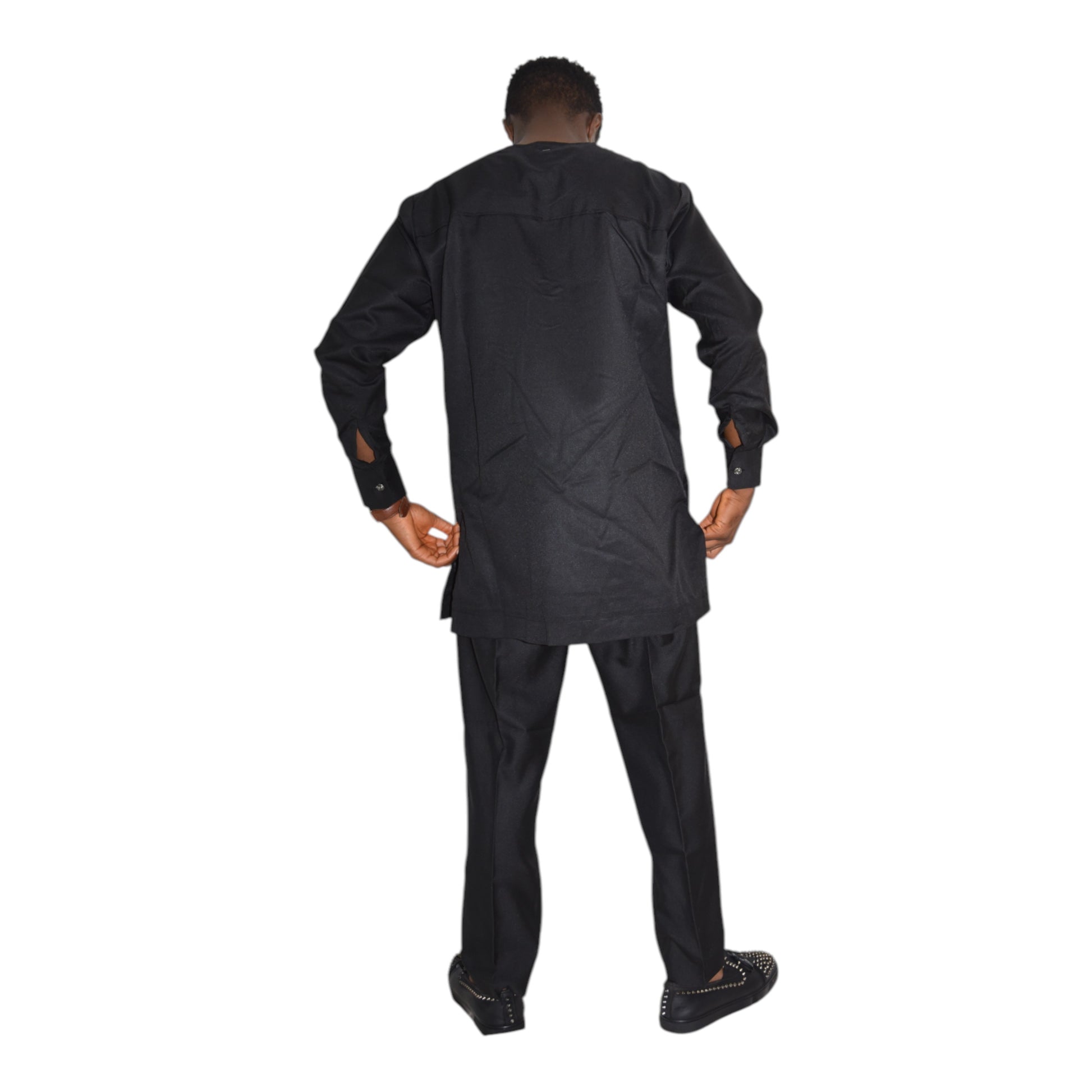 Luxury African men’s up and down senator set in black fine fabric