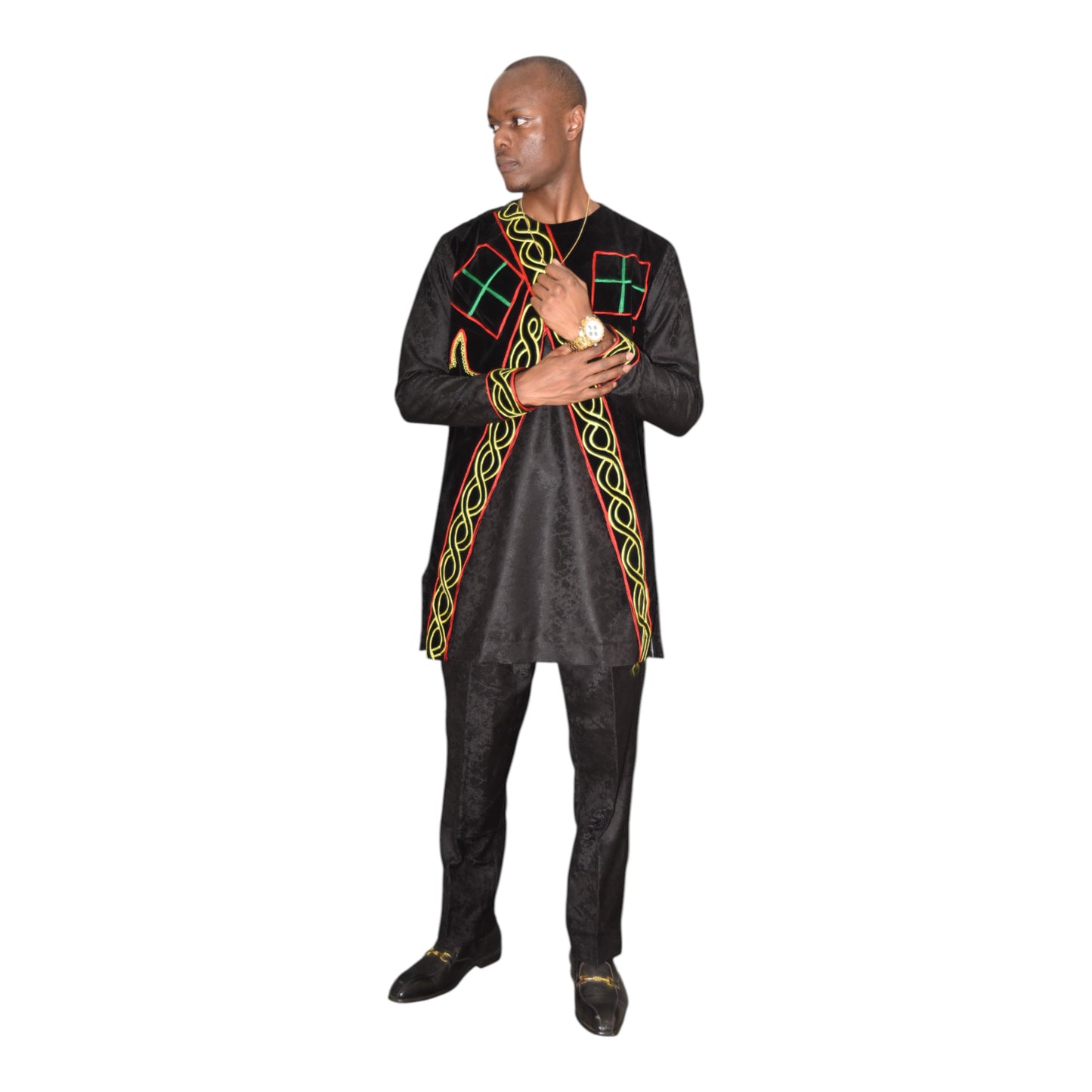 Model wearing black handcrafted African outfit – Afritude collection